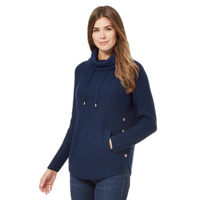 Mantaray Navy knitted cowl neck jumper with wool